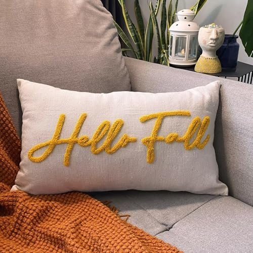 Customized Embroidered Name Linen Throw Lumbar Pillows, Personalized Monogrammed Names Pillow, Custom Natural Linen Farmhouse Boho Pillow Case Gifts (12X20)