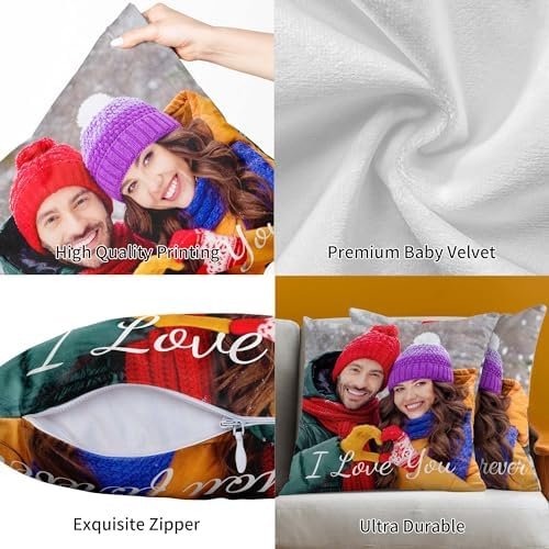 Easycosy Custom Pillow with Picture & Text, Two-Sides Velvet Customized Photo Pillowcase, 16"x16" Personalized Pillow Cover with Photo, Custom Mother's Day Love Gifts (Optional Pillow Insert)