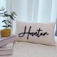 Personalized Embroidered Name Lumbar Pillow，Custom Monogram Throw Accent Handmade Pillows Cover，Customizable 12x20 Decorative Couch Bed Room Pillow Case Gifts for Kids Boy Girls