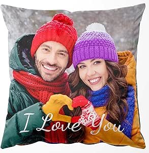 Easycosy Custom Pillow with Picture & Text, Two-Sides Velvet Customized Photo Pillowcase, 16"x16" Personalized Pillow Cover with Photo, Custom Mother's Day Love Gifts (Optional Pillow Insert)