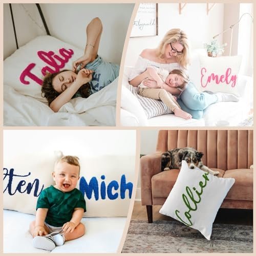 Personalized Embroidered Name Lumbar Pillow，Custom Monogram Throw Accent Handmade Pillows Cover，Customizable 12x20 Decorative Couch Bed Room Pillow Case Gifts for Kids Boy Girls