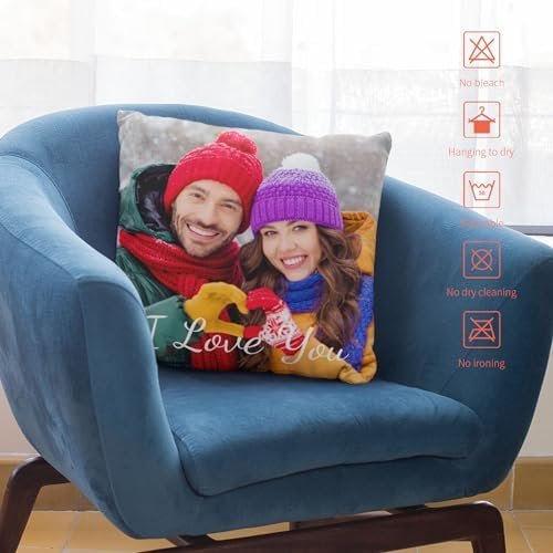 Easycosy Custom Pillow with Picture & Text, Two-Sides Velvet Customized Photo Pillowcase, 16"x16" Personalized Pillow Cover with Photo, Custom Mother's Day Love Gifts (Optional Pillow Insert)