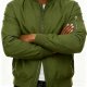 Men's Olive Green Bomber Jacket, Zip-Up Casual Jacket with Zipper Detail