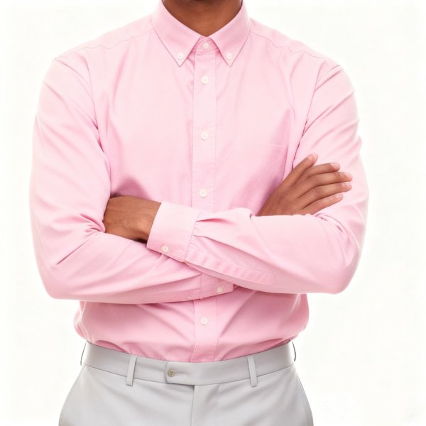 Men's Pink Button-Down Shirt, Long Sleeve Formal Shirt with Gray Trousers